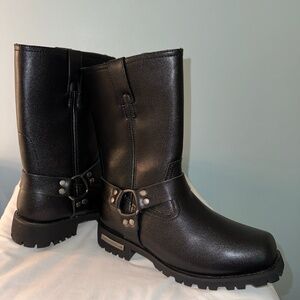 Mens Black Dream Apparel Waterproof Harness Studded Motorcycle Boots Size 9
